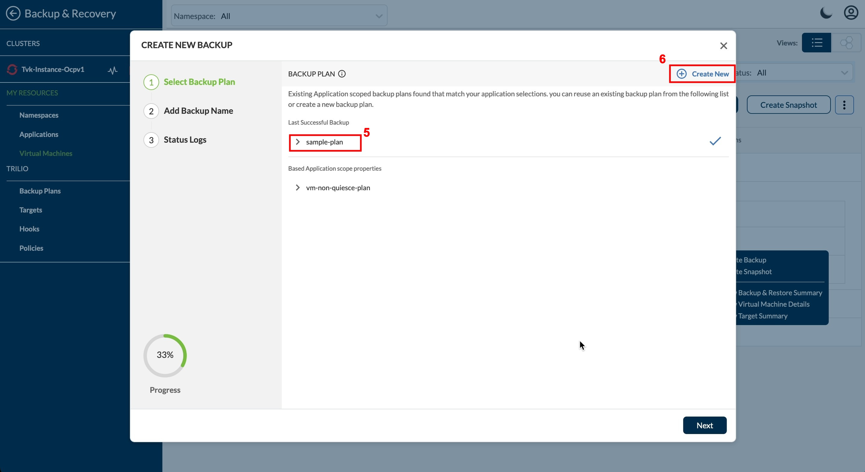 Create Backup options